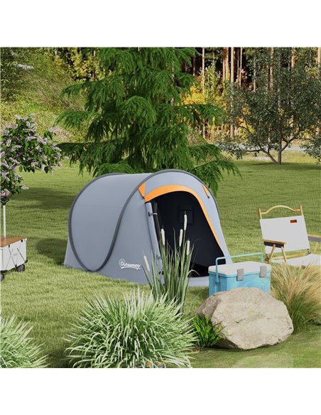 Outsunny 2 Man Pop up Camping Tent, 2000mm Waterproof with Carry Bag for Fishing Hiking Backpacking, Grey and Orange A20-404V00G - pic 65258 | FastDaddyshop