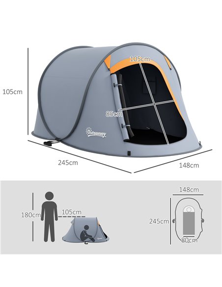 Outsunny 2 Man Pop up Camping Tent, 2000mm Waterproof with Carry Bag for Fishing Hiking Backpacking, Grey and Orange A20-404V00G - pic 65259 | FastDaddyshop