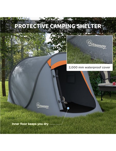 Outsunny 2 Man Pop up Camping Tent, 2000mm Waterproof with Carry Bag for Fishing Hiking Backpacking, Grey and Orange A20-404V00G - pic 65261 | FastDaddyshop