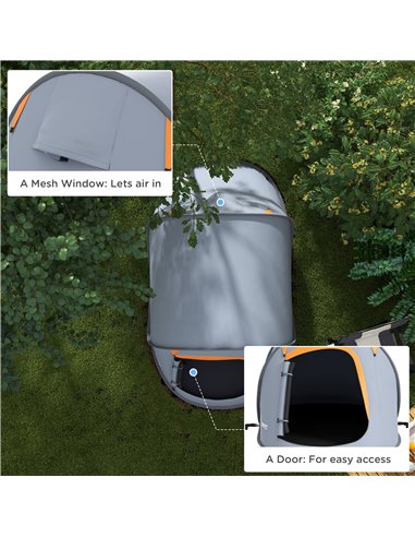 Outsunny 2 Man Pop up Camping Tent, 2000mm Waterproof with Carry Bag for Fishing Hiking Backpacking, Grey and Orange A20-404V00G