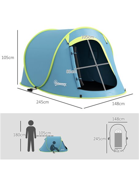 Outsunny 2 Man Pop up Camping Tent, 2000mm Waterproof with Carry Bag for Fishing Hiking Backpacking, Blue A20-404V00NU - pic 65268 | FastDaddyshop