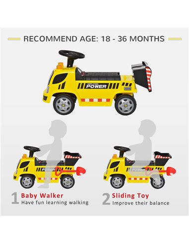 HOMCOM 2-in-1 Ride On Car Truck Walker Kids with Tipping Bucket & Shovel Foot To Floor Slider Stroller Toddler Steering Wheel fo