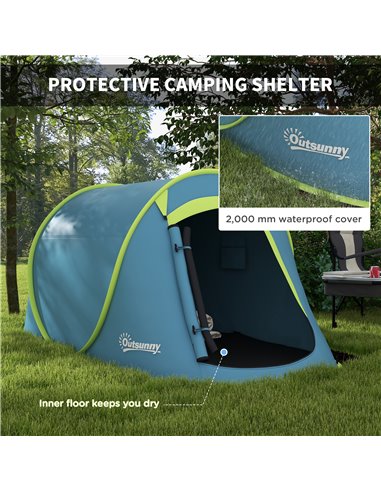 Outsunny 2 Man Pop up Camping Tent, 2000mm Waterproof with Carry Bag for Fishing Hiking Backpacking, Blue A20-404V00NU