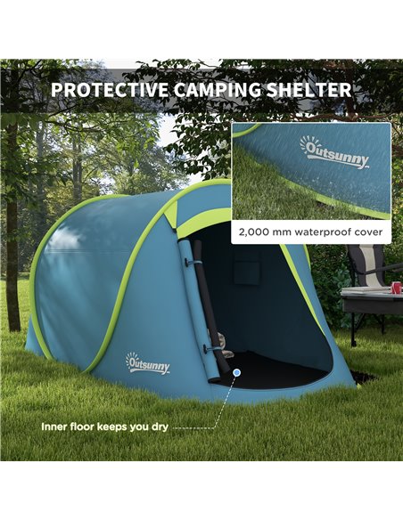 Outsunny 2 Man Pop up Camping Tent, 2000mm Waterproof with Carry Bag for Fishing Hiking Backpacking, Blue A20-404V00NU - pic 65270 | FastDaddyshop
