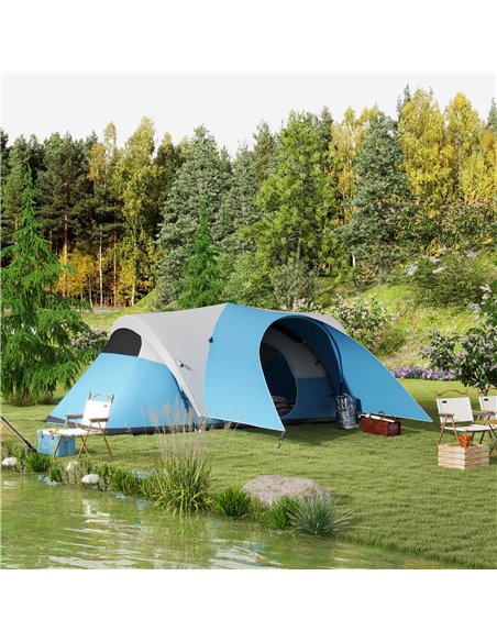 Outsunny 3000mm Waterproof Camping Tent for 5-6 Man, Family Tent with Porch and Sewn in Groundsheet, Portable with Bag, Blue A20 - pic 65276 | FastDaddyshop