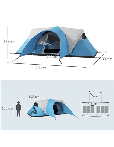 Outsunny 3000mm Waterproof Camping Tent for 5-6 Man, Family Tent with Porch and Sewn in Groundsheet, Portable with Bag, Blue A20
