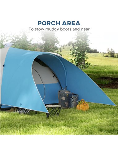 Outsunny 3000mm Waterproof Camping Tent for 5-6 Man, Family Tent with Porch and Sewn in Groundsheet, Portable with Bag, Blue A20