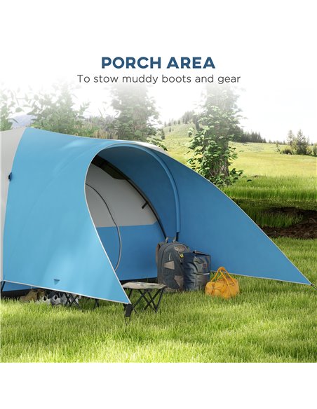 Outsunny 3000mm Waterproof Camping Tent for 5-6 Man, Family Tent with Porch and Sewn in Groundsheet, Portable with Bag, Blue A20 - pic 65278 | FastDaddyshop