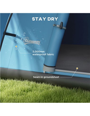 Outsunny 3000mm Waterproof Camping Tent for 5-6 Man, Family Tent with Porch and Sewn in Groundsheet, Portable with Bag, Blue A20