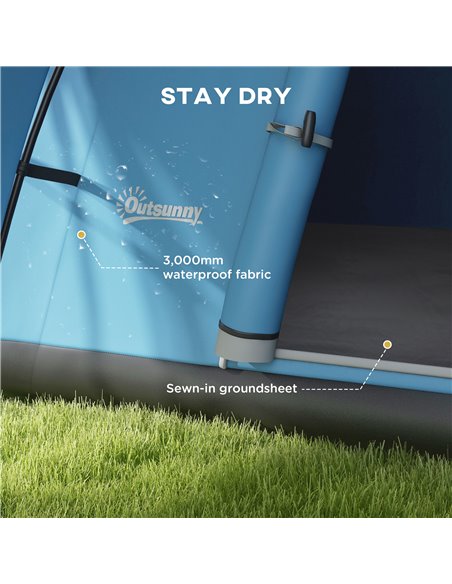 Outsunny 3000mm Waterproof Camping Tent for 5-6 Man, Family Tent with Porch and Sewn in Groundsheet, Portable with Bag, Blue A20 - pic 65279 | FastDaddyshop