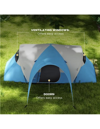 Outsunny 3000mm Waterproof Camping Tent for 5-6 Man, Family Tent with Porch and Sewn in Groundsheet, Portable with Bag, Blue A20