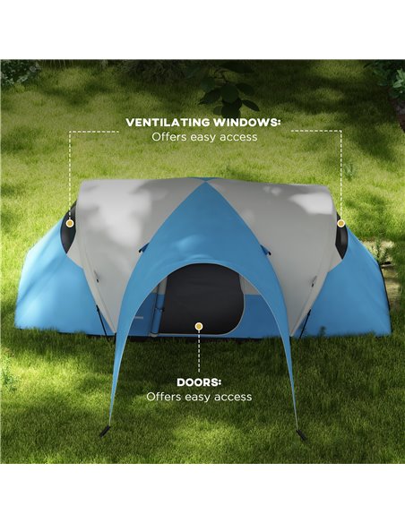 Outsunny 3000mm Waterproof Camping Tent for 5-6 Man, Family Tent with Porch and Sewn in Groundsheet, Portable with Bag, Blue A20 - pic 65280 | FastDaddyshop