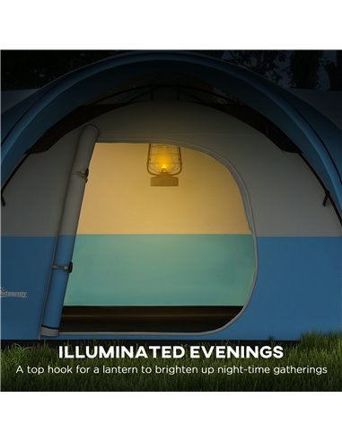 Outsunny 3000mm Waterproof Camping Tent for 5-6 Man, Family Tent with Porch and Sewn in Groundsheet, Portable with Bag, Blue A20