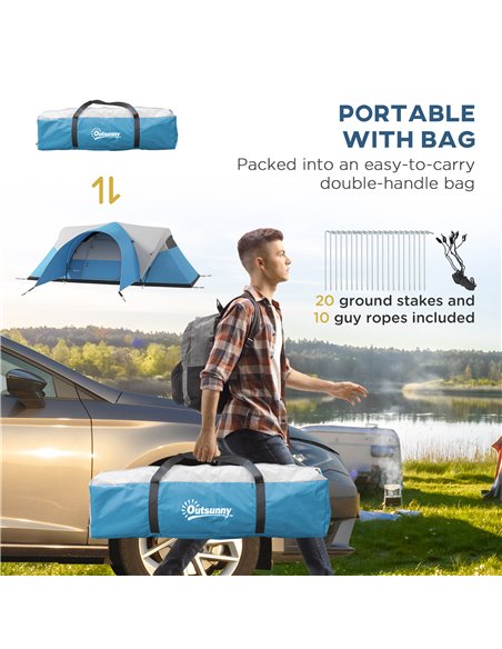 Outsunny 3000mm Waterproof Camping Tent for 5-6 Man, Family Tent with Porch and Sewn in Groundsheet, Portable with Bag, Blue A20 - pic 65282 | FastDaddyshop