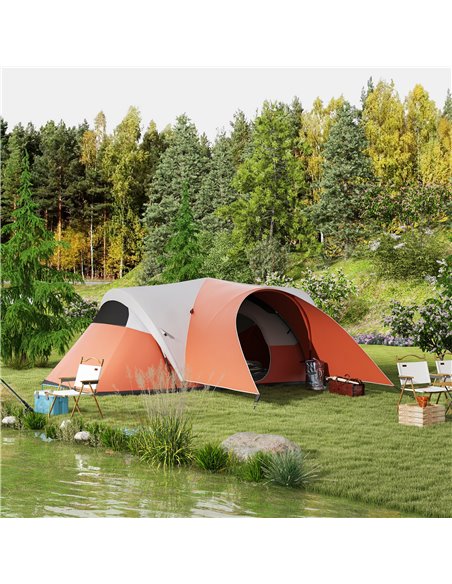 Outsunny 3000mm Waterproof Camping Tent for 5-6 Man, Family Tent with Porch and Sewn in Groundsheet, Portable with Bag, Orange A - pic 65285 | FastDaddyshop