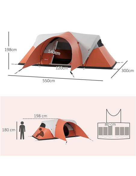 Outsunny 3000mm Waterproof Camping Tent for 5-6 Man, Family Tent with Porch and Sewn in Groundsheet, Portable with Bag, Orange A - pic 65286 | FastDaddyshop