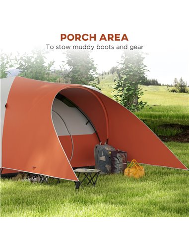 Outsunny 3000mm Waterproof Camping Tent for 5-6 Man, Family Tent with Porch and Sewn in Groundsheet, Portable with Bag, Orange A