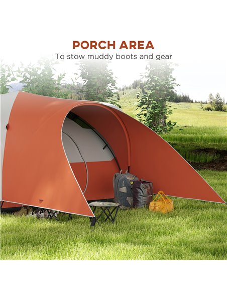Outsunny 3000mm Waterproof Camping Tent for 5-6 Man, Family Tent with Porch and Sewn in Groundsheet, Portable with Bag, Orange A - pic 65287 | FastDaddyshop