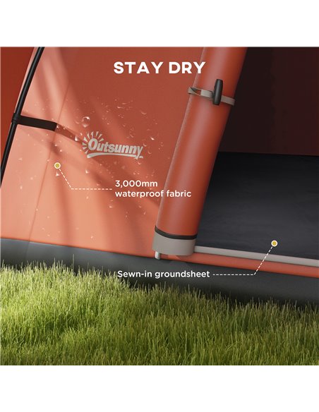 Outsunny 3000mm Waterproof Camping Tent for 5-6 Man, Family Tent with Porch and Sewn in Groundsheet, Portable with Bag, Orange A - pic 65288 | FastDaddyshop