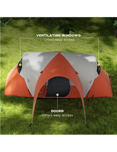 Outsunny 3000mm Waterproof Camping Tent for 5-6 Man, Family Tent with Porch and Sewn in Groundsheet, Portable with Bag, Orange A
