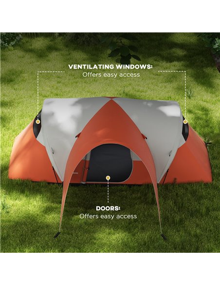 Outsunny 3000mm Waterproof Camping Tent for 5-6 Man, Family Tent with Porch and Sewn in Groundsheet, Portable with Bag, Orange A - pic 65289 | FastDaddyshop