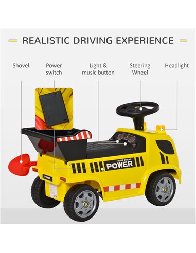 HOMCOM 2-in-1 Ride On Car Truck Walker Kids with Tipping Bucket & Shovel Foot To Floor Slider Stroller Toddler Steering Wheel fo