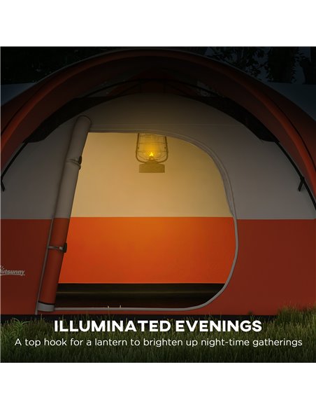Outsunny 3000mm Waterproof Camping Tent for 5-6 Man, Family Tent with Porch and Sewn in Groundsheet, Portable with Bag, Orange A - pic 65290 | FastDaddyshop