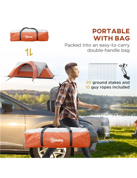Outsunny 3000mm Waterproof Camping Tent for 5-6 Man, Family Tent with Porch and Sewn in Groundsheet, Portable with Bag, Orange A - pic 65291 | FastDaddyshop