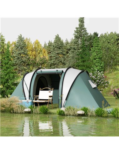 Outsunny Camping Tent with 2 Bedrooms and Living Area, 3000mm Waterproof Family Tent, for Fishing Hiking Festival, Dark Green A2
