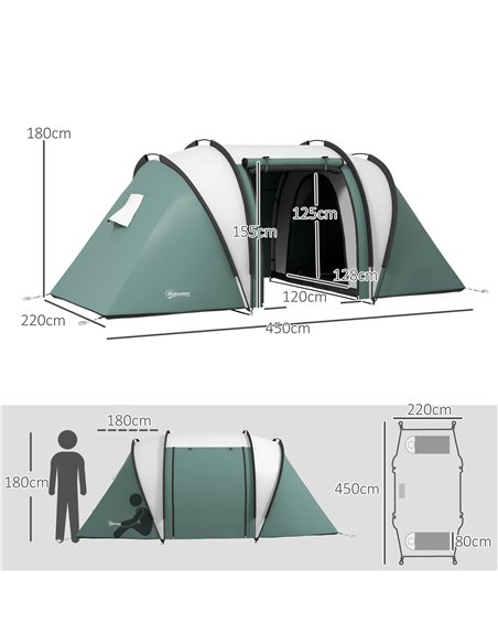 Outsunny Camping Tent with 2 Bedrooms and Living Area, 3000mm Waterproof Family Tent, for Fishing Hiking Festival, Dark Green A2 - pic 65295 | FastDaddyshop