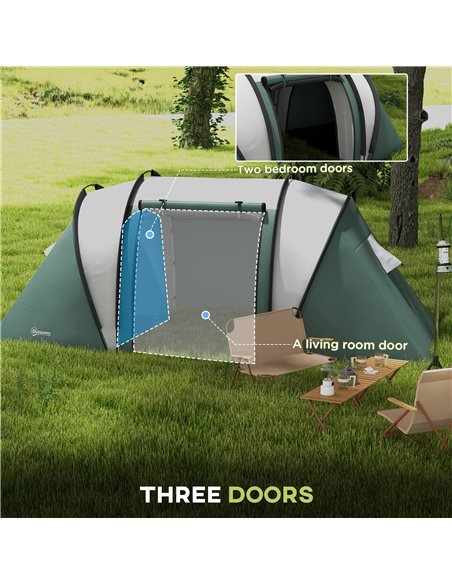 Outsunny Camping Tent with 2 Bedrooms and Living Area, 3000mm Waterproof Family Tent, for Fishing Hiking Festival, Dark Green A2 - pic 65297 | FastDaddyshop