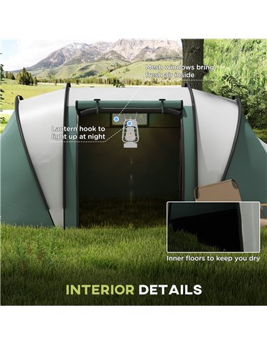 Outsunny Camping Tent with 2 Bedrooms and Living Area, 3000mm Waterproof Family Tent, for Fishing Hiking Festival, Dark Green A2