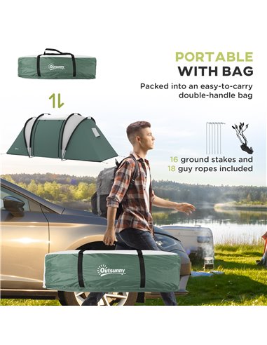 Outsunny Camping Tent with 2 Bedrooms and Living Area, 3000mm Waterproof Family Tent, for Fishing Hiking Festival, Dark Green A2
