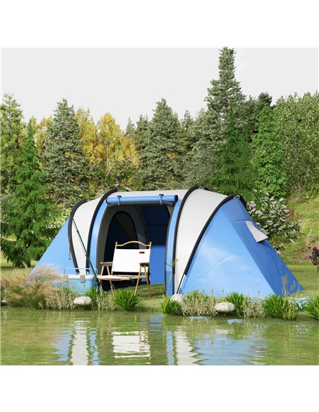 Outsunny Waterproof Camping Tent for Family, 2 Bedrooms & Living Area, 3000mm, Ideal for Fishing Hiking Festivals, Blue A20-387V - pic 65303 | FastDaddyshop