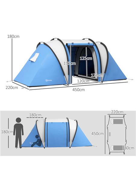 Outsunny Waterproof Camping Tent for Family, 2 Bedrooms & Living Area, 3000mm, Ideal for Fishing Hiking Festivals, Blue A20-387V - pic 65304 | FastDaddyshop