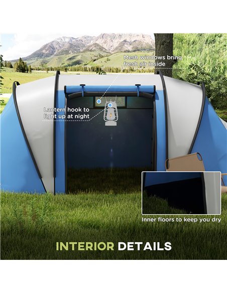 Outsunny Waterproof Camping Tent for Family, 2 Bedrooms & Living Area, 3000mm, Ideal for Fishing Hiking Festivals, Blue A20-387V - pic 65307 | FastDaddyshop