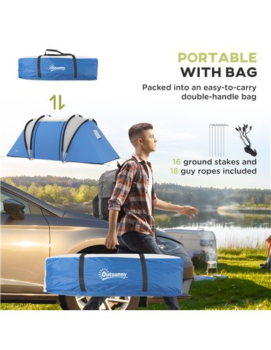 Outsunny Waterproof Camping Tent for Family, 2 Bedrooms & Living Area, 3000mm, Ideal for Fishing Hiking Festivals, Blue A20-387V