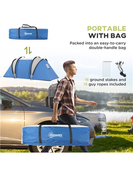 Outsunny Waterproof Camping Tent for Family, 2 Bedrooms & Living Area, 3000mm, Ideal for Fishing Hiking Festivals, Blue A20-387V - pic 65308 | FastDaddyshop