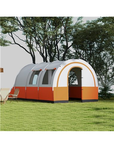 Outsunny 3000mm Waterproof Camping Tent, 5-6 Man Family Tent with Living and Bedroom, Carry Bag Included, Cream and Orange A20-3