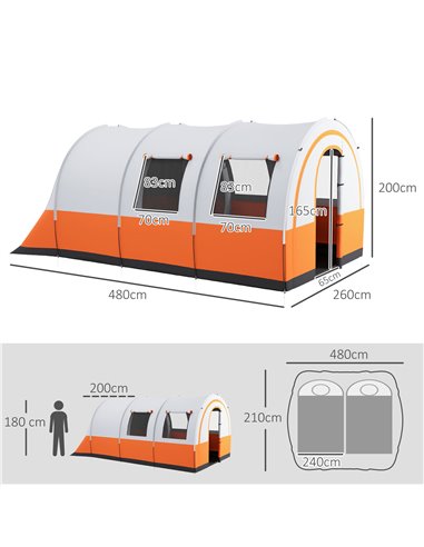 Outsunny 3000mm Waterproof Camping Tent, 5-6 Man Family Tent with Living and Bedroom, Carry Bag Included, Cream and Orange A20-3