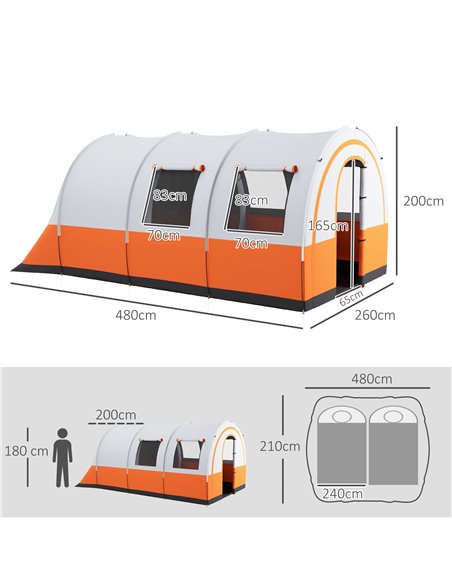 Outsunny 3000mm Waterproof Camping Tent, 5-6 Man Family Tent with Living and Bedroom, Carry Bag Included, Cream and Orange A20-3 - pic 65313 | FastDaddyshop