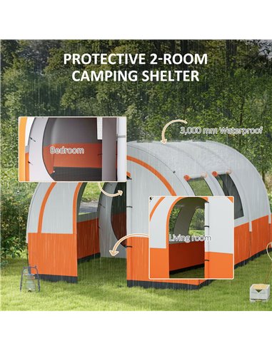 Outsunny 3000mm Waterproof Camping Tent, 5-6 Man Family Tent with Living and Bedroom, Carry Bag Included, Cream and Orange A20-3