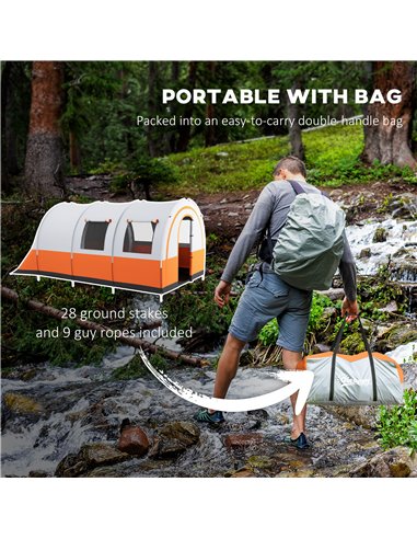 Outsunny 3000mm Waterproof Camping Tent, 5-6 Man Family Tent with Living and Bedroom, Carry Bag Included, Cream and Orange A20-3