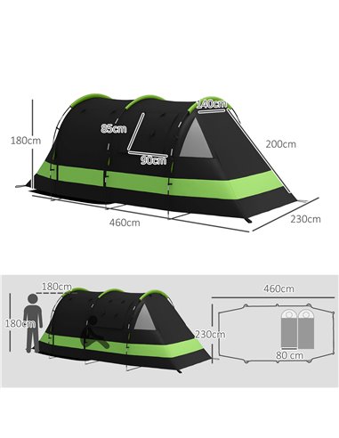 Outsunny Blackout Camping Tent for 4-5 Person, with Bedroom & Living Room, 3000mm Waterproof, for Fishing Hiking Festival, Black