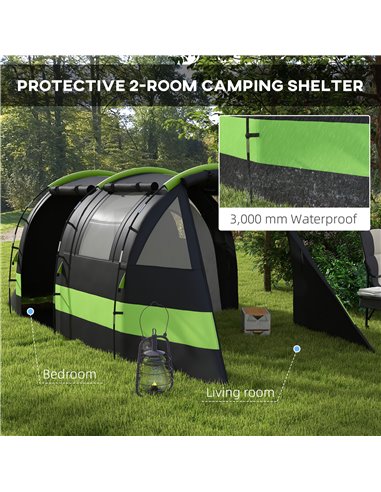 Outsunny Blackout Camping Tent for 4-5 Person, with Bedroom & Living Room, 3000mm Waterproof, for Fishing Hiking Festival, Black