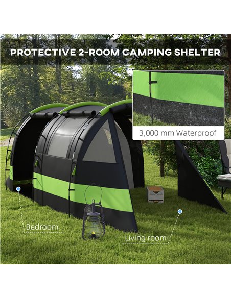 Outsunny Blackout Camping Tent for 4-5 Person, with Bedroom & Living Room, 3000mm Waterproof, for Fishing Hiking Festival, Black - pic 65323 | FastDaddyshop