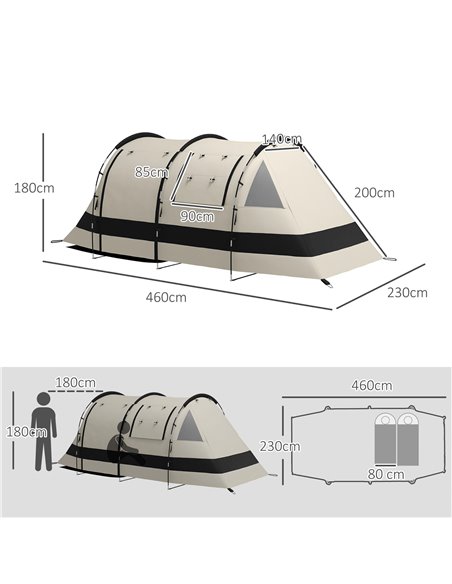 Outsunny Blackout Camping Tent for 4-5 Person, with Bedroom & Living Room, 3000mm Waterproof, for Fishing Hiking Festival, Khaki - pic 65331 | FastDaddyshop