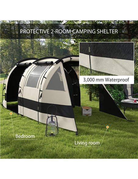 Outsunny Blackout Camping Tent for 4-5 Person, with Bedroom & Living Room, 3000mm Waterproof, for Fishing Hiking Festival, Khaki - pic 65332 | FastDaddyshop
