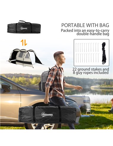 Outsunny Blackout Camping Tent for 4-5 Person, with Bedroom & Living Room, 3000mm Waterproof, for Fishing Hiking Festival, Khaki