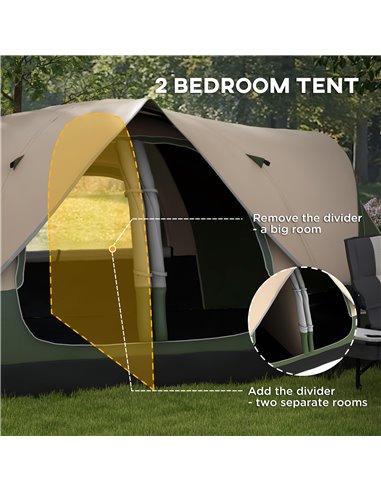 Outsunny Camping Tent for 6-8 Man with 2000mm Waterproof Rainfly and Carry Bag for Fishing Hiking Festival, Dark Green A20-422V0
